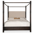 Retreat Pole Rattan King Upholstered Poster Bed withCanopy