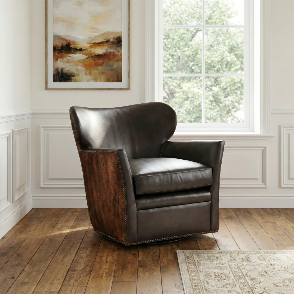 Kato Leather Swivel Chair with Dark HOH